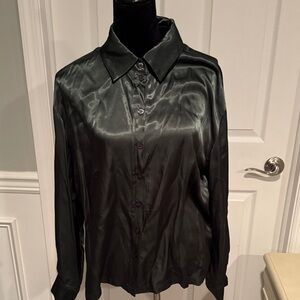 Elegant Black Satin blend Button Down Shirt